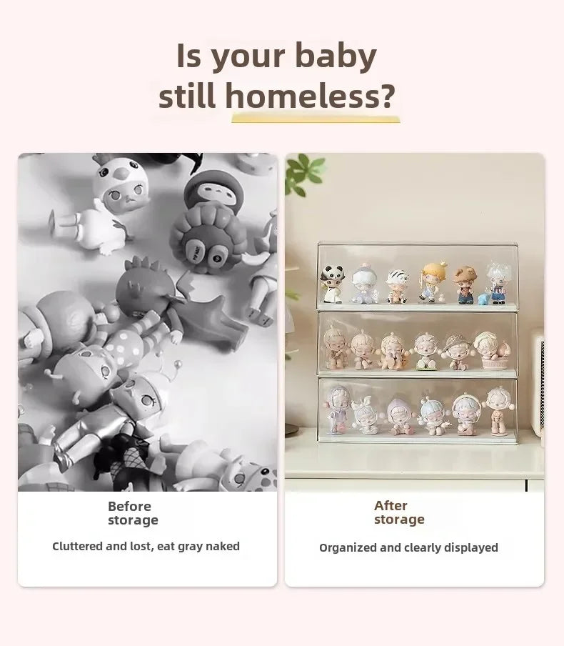 Acrylic Action Figure Display Case Transparent Doll Storage Box Toy Organizer Rack for Collectible Showcase Cabinet