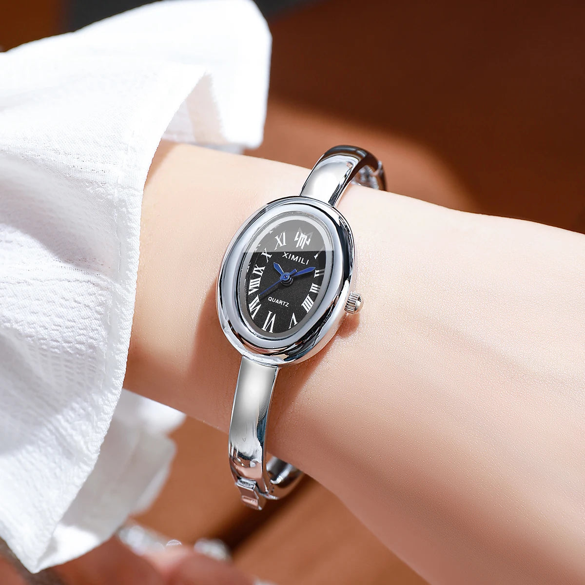 2PCS Elegant Oval Roma Dial Women Quartz Watches Set Fashion Bracelet Bangle Ladies Wristwatch Reloj Mujer Girls（Without Box）
