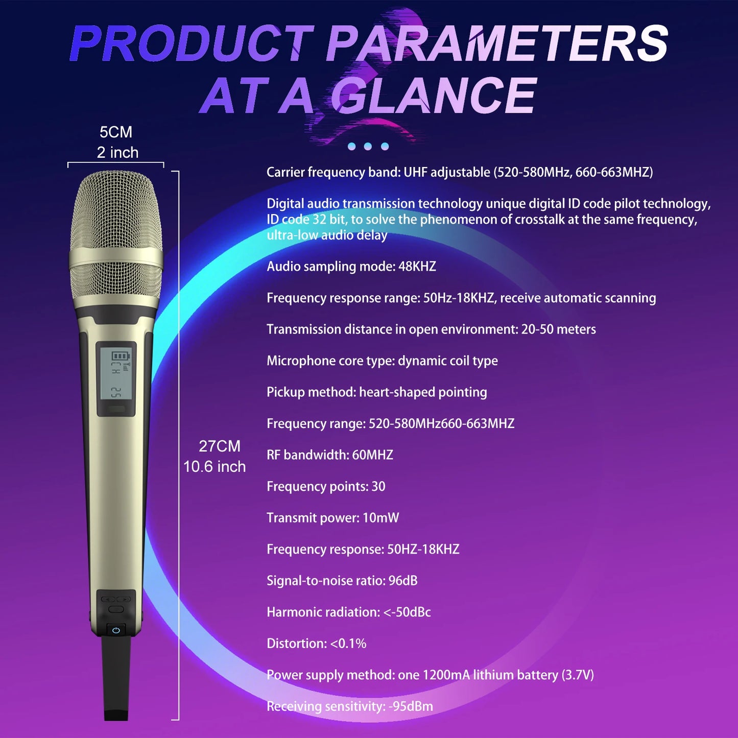 Wireless Microphone G-MARK SKM9000 Professional 2 Channels UHF Frequency Adjustable Metal Handheld Mic For Party Show Teaching