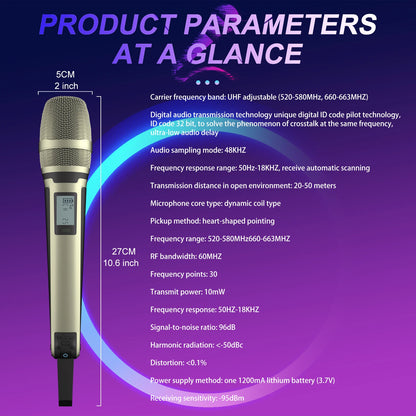 Wireless Microphone G-MARK SKM9000 Professional 2 Channels UHF Frequency Adjustable Metal Handheld Mic For Party Show Teaching