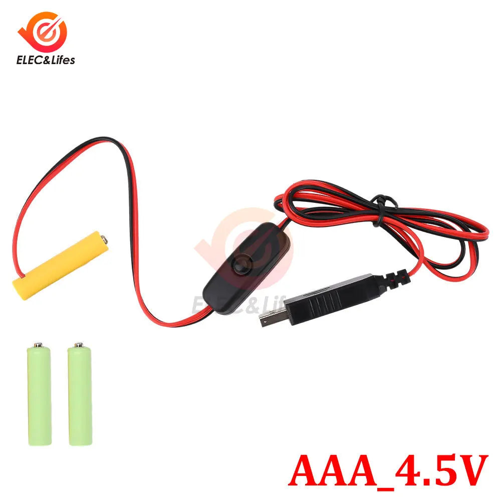Universal 3/4.5/6V AA LR6 Battery 3V AAA Battery Eliminator USB Power Supply Cable With Switch for Electric Toys LED Lights