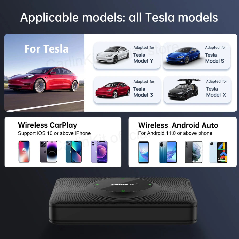 CarlinKit T2C For Tesla Upgrade CarPlay Wireless Android Auto Universal Model 3 Model Y X S 5Ghz WiFi CarPlay Ai Box SpotifyWaze