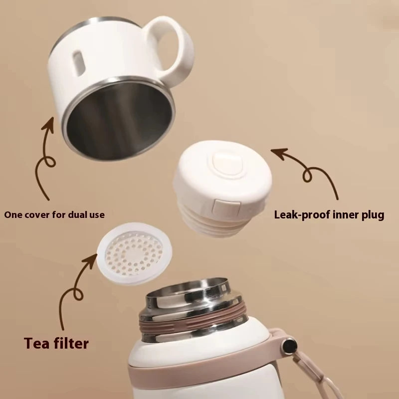Portable Handheld Thermos Cup 600ml 24H Insulation Stainless Steel Bottle for Outdoor Sports