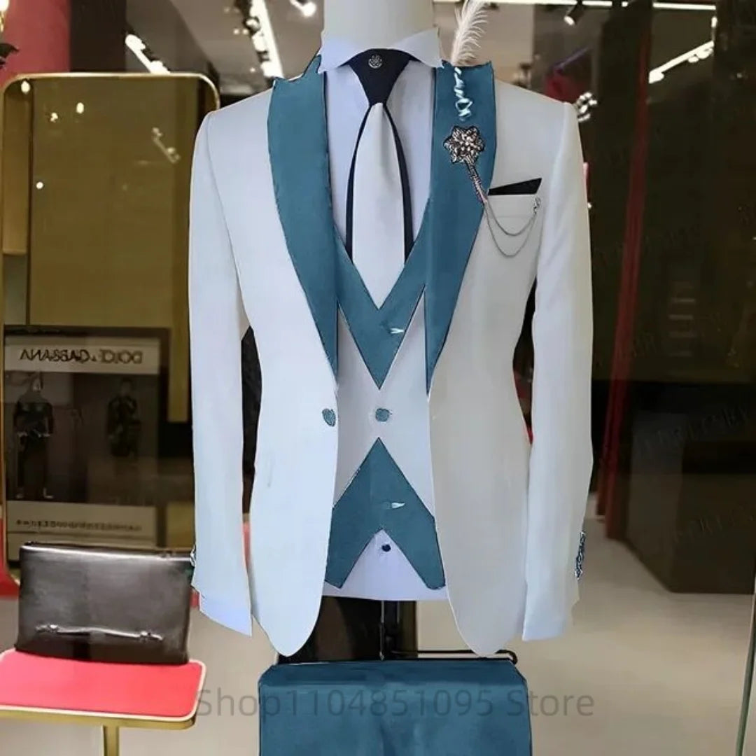 Fashion Style Wedding/Business Men's 3 Pieces Suits Slim Fit Formal Groomsmen Tuxedos Men Suits Jacket+Vest+Trousers for Party