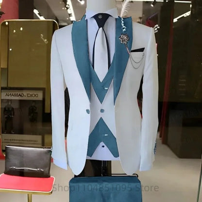 Fashion Style Wedding/Business Men's 3 Pieces Suits Slim Fit Formal Groomsmen Tuxedos Men Suits Jacket+Vest+Trousers for Party