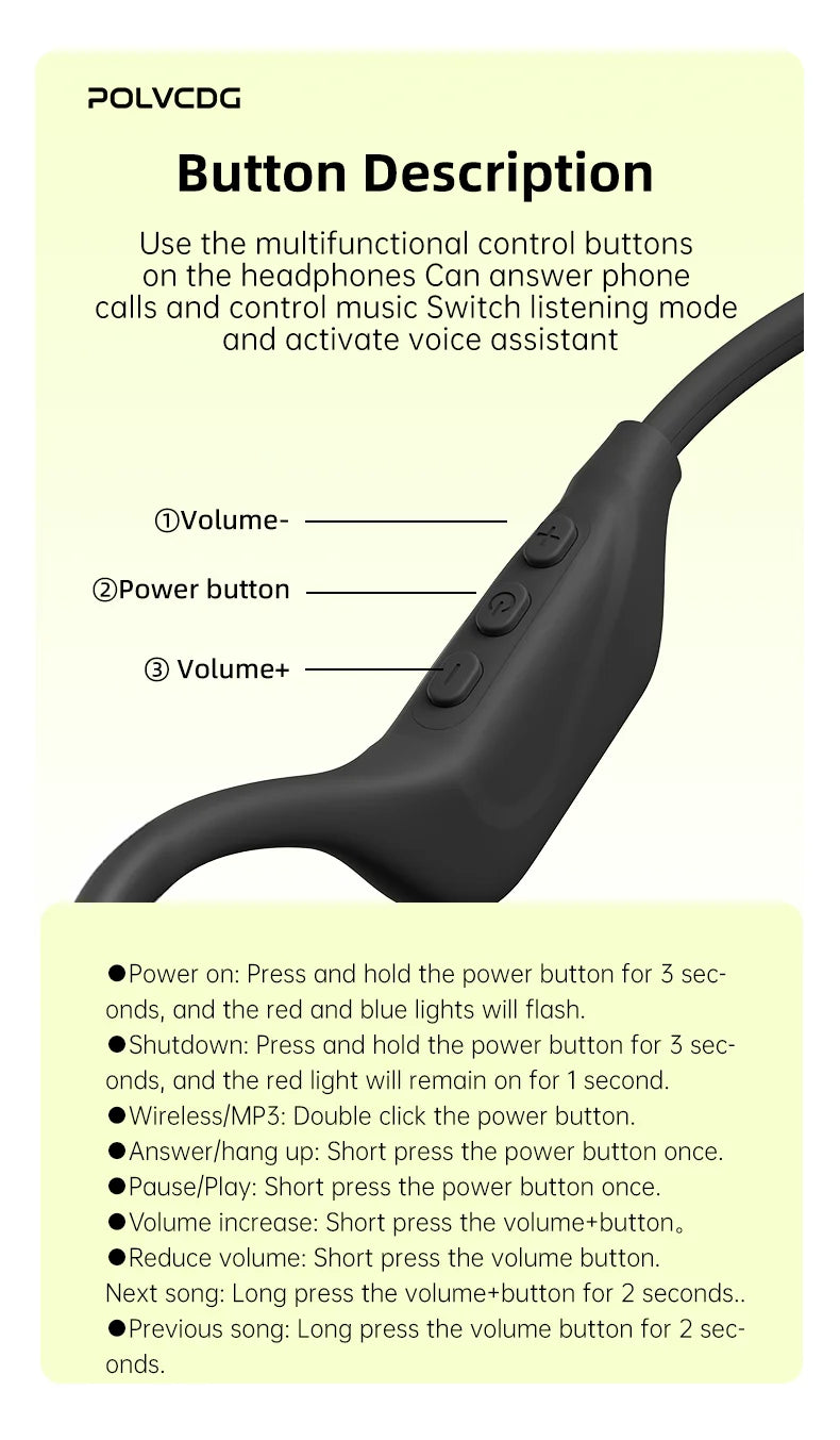 Słuchawki rowerowe z otwartym przewodnictwem kostnym POLVCDG Bluetooth 5.4 Słuchawki sportowe do biegania na świeżym powietrzu X1