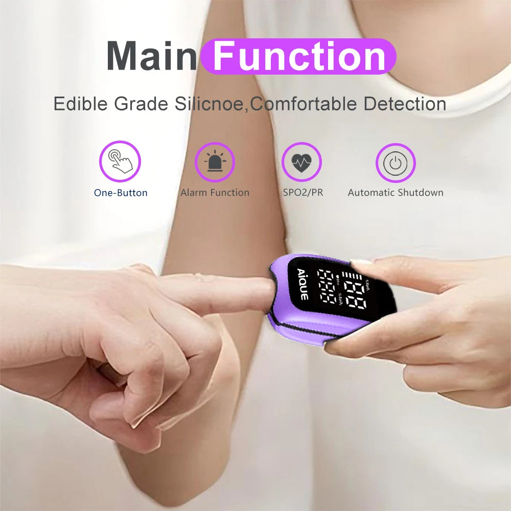 AiQUE Rechargeable Digital Finger Pulse Oximeter LED Medical SPO2 PR PI Health Alarm Fingertip Oxygen Saturation Monitor