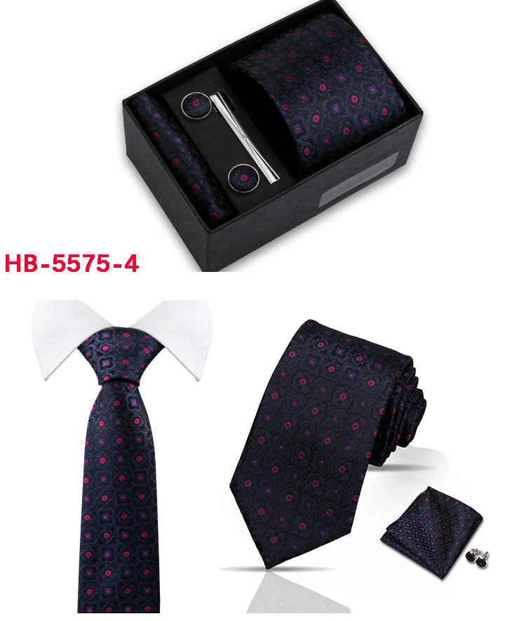 Classic Mens Tie Set Paisley Hanky Cufflinks In Gift Box Jacquard Woven Neckties Set For Men Formal Wedding Fashion Accessories
