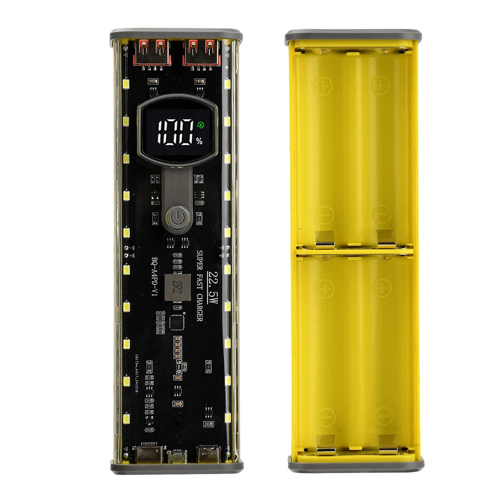 4*21700 DIY Power Bank Case PD22.5W Transparent Quick Charge Battery Box LED Screen Battery Case Kit With Light For Huawei