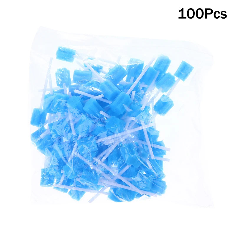 【100Pcs Disposable Oral Care Sponge Sticks Oral Swabs Single Use Stick Plum Blossom Shape Cleaning Accessories】