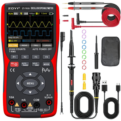 ZOYI 3-in-1 digital multimeter 50MHz bandwidth 280MS rate PC waveform data storage dual oscilloscope signal generator auto repai