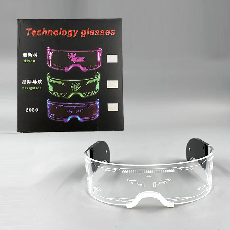 Cyberpunk LED Light Up Glasses Futuristic Luminous Unisex Eyewear Cool Glowing Glasses For Cosplay Bar Rave Club Halloween Party