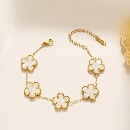 White Black Red Green Shell Five Leaf Flower Stainless Steel Ladies Bracelet Simple for Woman Party Birthday Jewelry Gift Clover