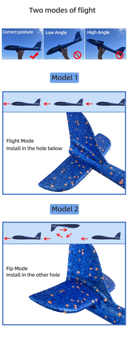 50/33CM Big Foam Plane Glider Hand Throw Airplane Light Inertial Bubble Planes Outdoor Launch Kids Toys for Children Boys Gift