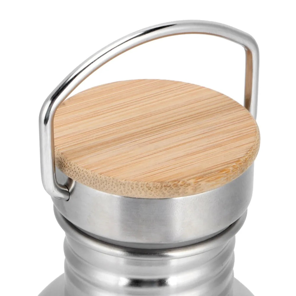 304 Stainless Steel 500Ml/750Ml Water Bottle Portable Wide Mouth Design Water Jug Wooden Lid Rustless Cycling Water Bottle