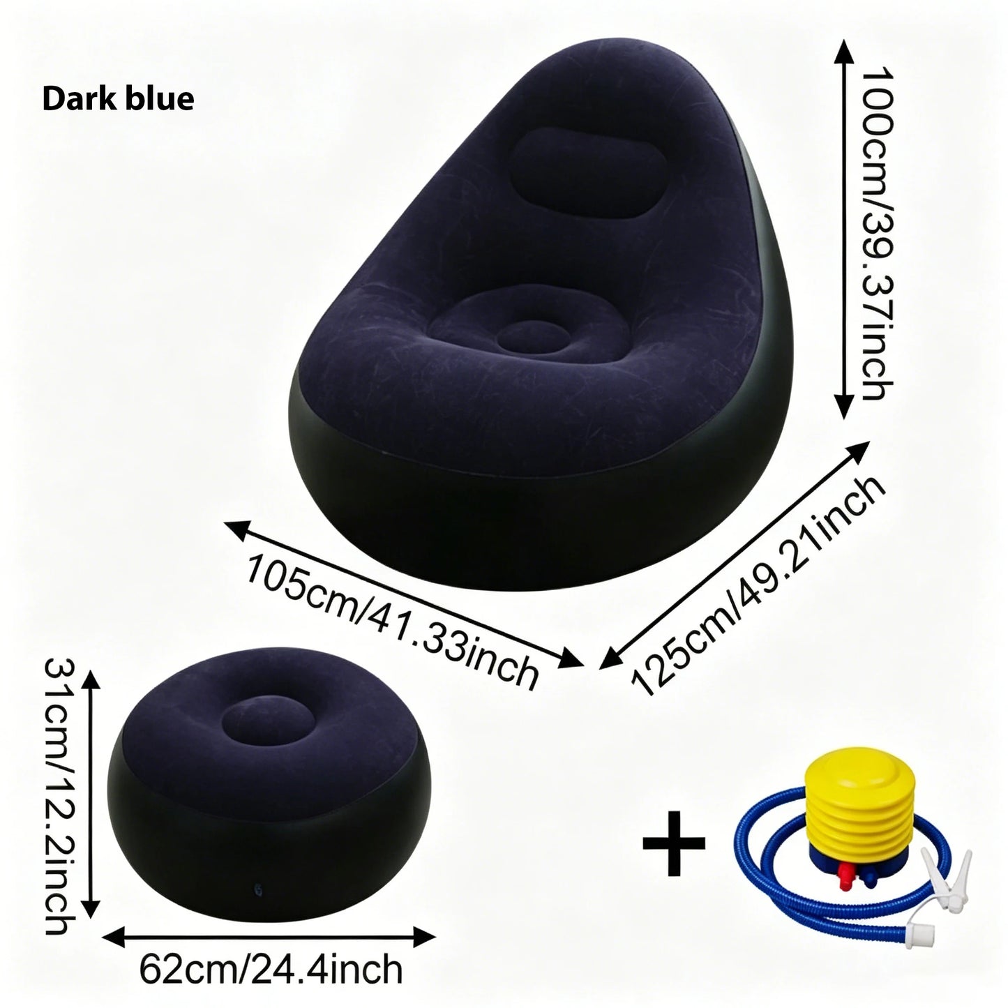 Quick Easy InflationInflatable Lounge Chair with Footrest Portable Flocked Air Sofa with Pump for Indoor Outdoor Relaxation