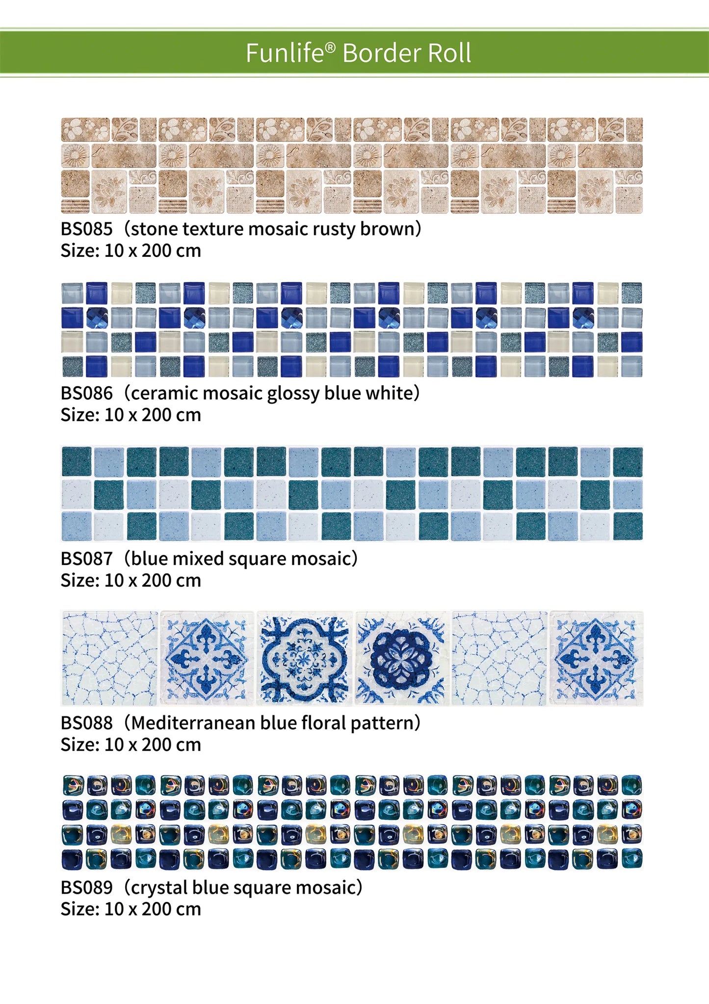 10x200cm Baseboard Sticker Moroccan Mosaic Tile Style Wall Border Sticker DIY Kitchen Bathroom Decoration Waistline Wall Sticker
