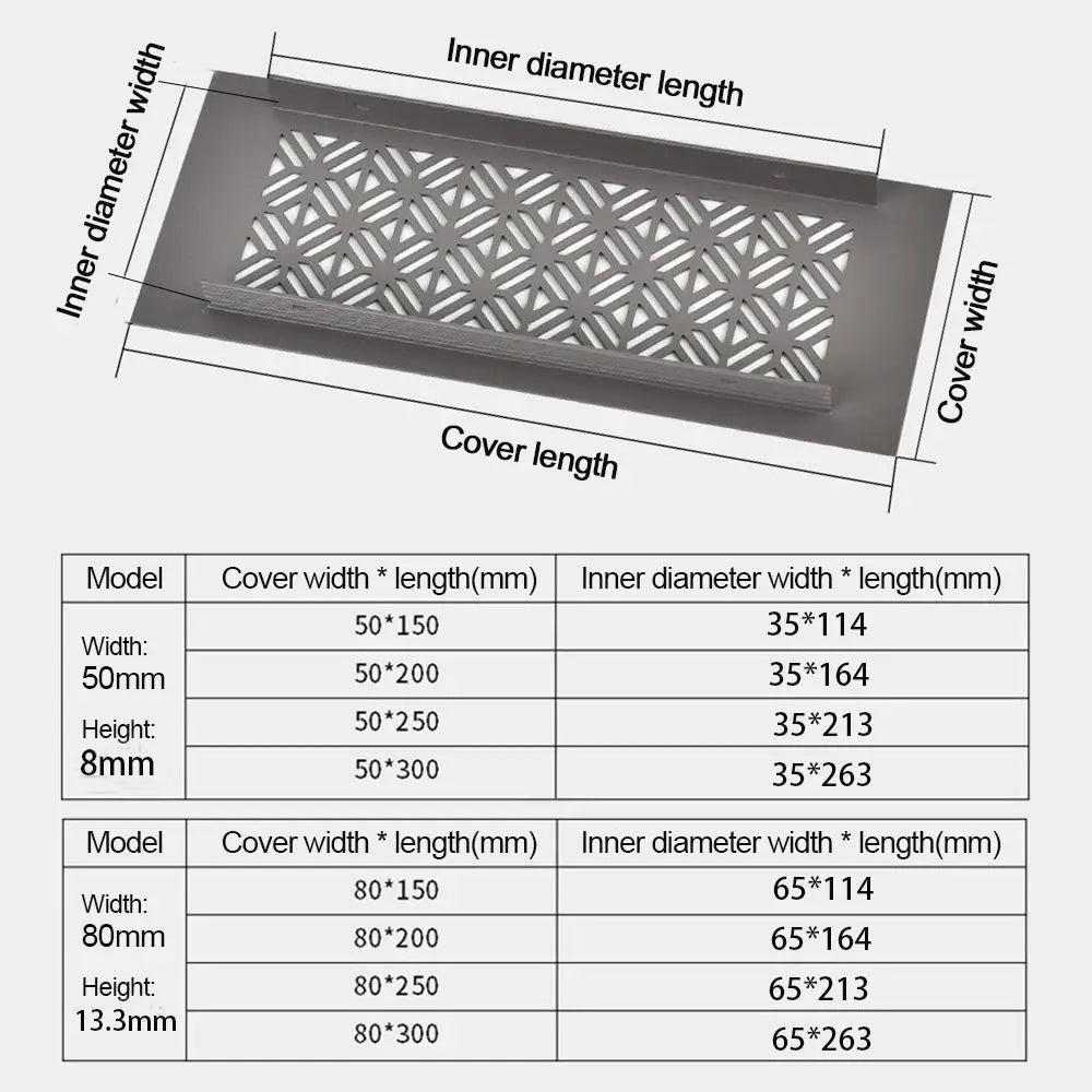 Aluminum Alloy Vents Cover Rectangle Louver Air Vent Decor 50/80mm Wide Breathable Mesh Hole Ornaments