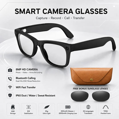 2026 New AI Smart Glasses 8MP HD Camera AI Translator Surround Sound Audio Smart Assistant 2000mAh Charging Case Smart Eyewear