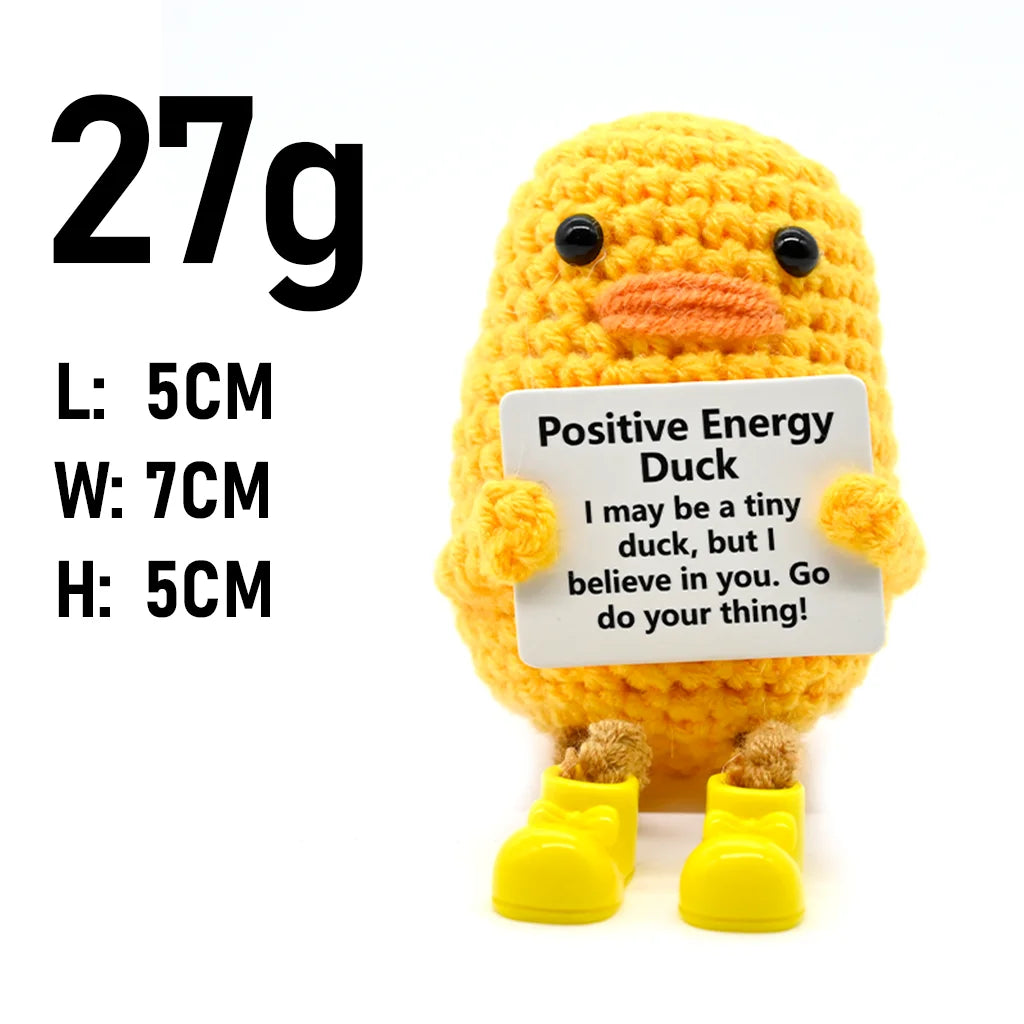 AnimalSeries Positive Energy Cute Duck Crochet Doll Handmade Knitted Decor Ornament with Encouragement Card Mini Desk Decor Gift