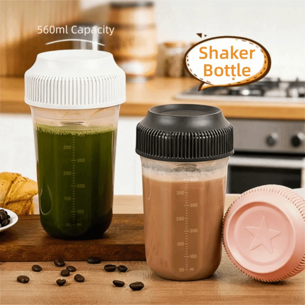 Microwave Safe Plastic Shaker Bottle with Scale 560ML Tumbler Leakproof Coffee Mixing Bottle Smoothies