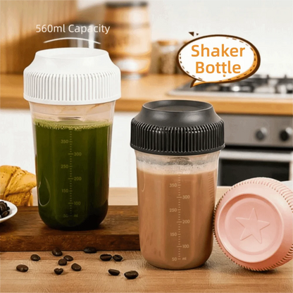 Microwave Safe Plastic Shaker Bottle with Scale 560ML Tumbler Leakproof Coffee Mixing Bottle Smoothies