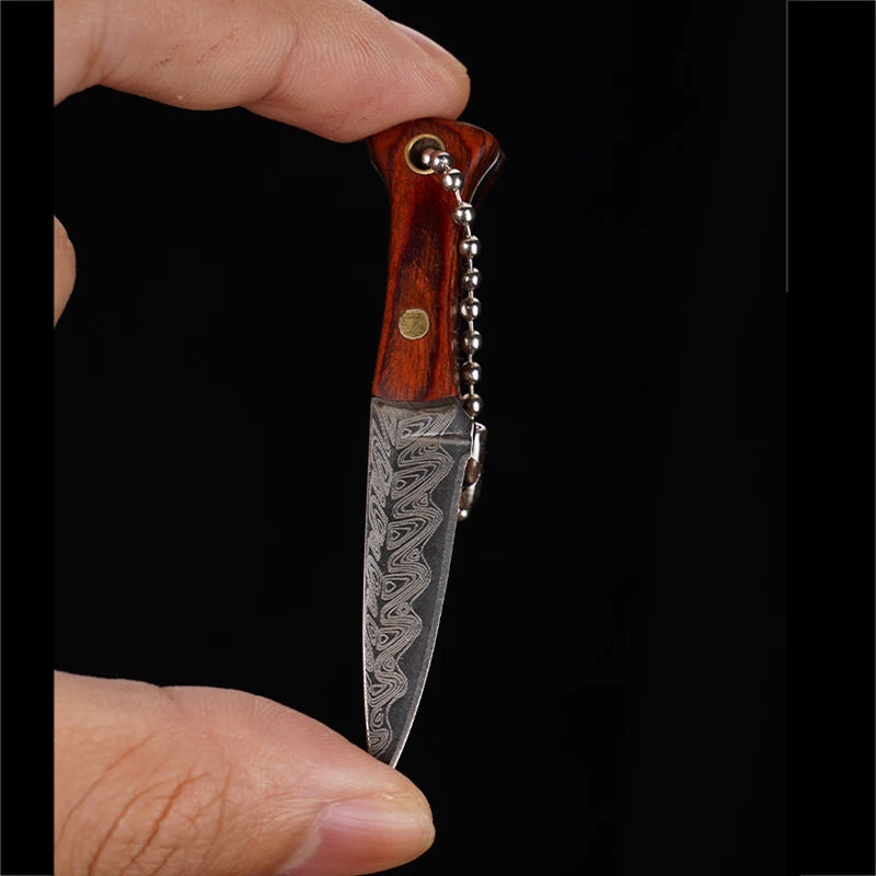 Portable Mini Knife Brass Wood Unboxing Hollow Blade EDC Fixed Blade Leather Cover Cutter Outdoor Surivival Tools Gift