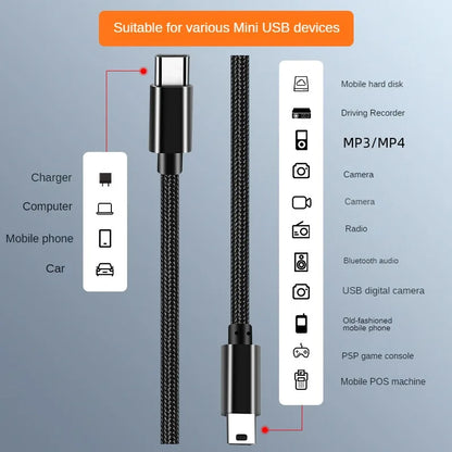 USB Type C to Mini USB Adapter Cable for Camera MP3 MacBook Pro HDD Charging Cable Data Transfer Connector Type-c Mini USB Cable