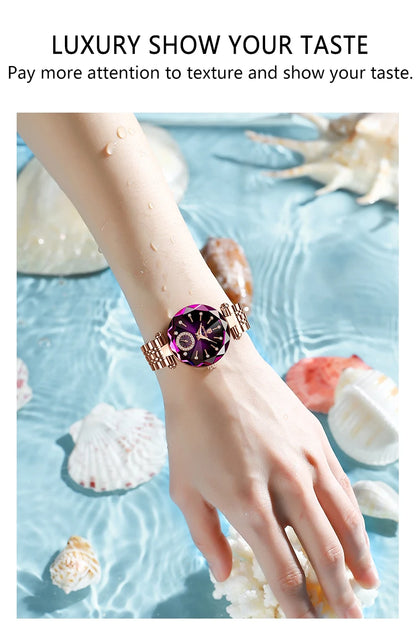 POEDAGAR Luxury Diamond Dial Woman Wristwatch Waterproof Stainless Steel Watch for Ladies Elegant Simple Quartz Women's Watches