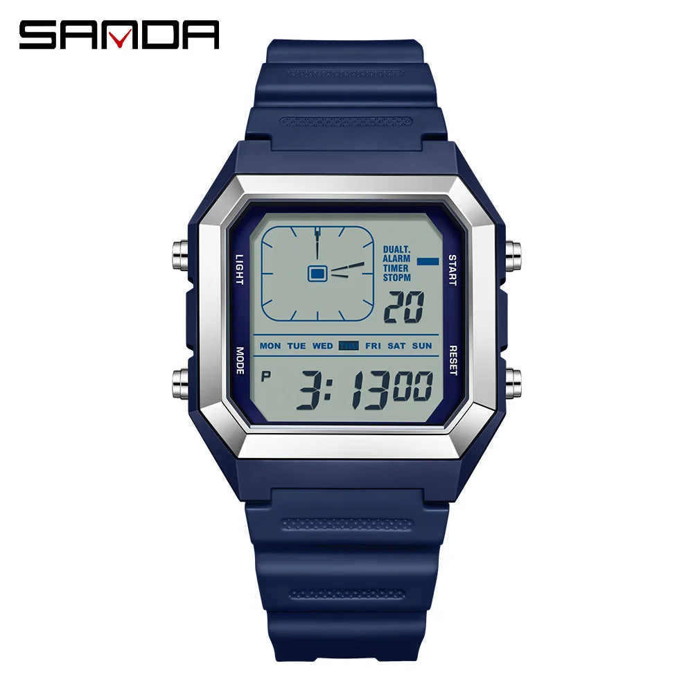 SANDA 6307 Casual Men's LED Electronic Watch Waterproof Sports Alarm Clock Multi functional Student Fashion Electronic Watch