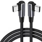 60W PD Fast Charging Line USB C to USB Type C Cable Right Angle Wire 90 Degree Data Cable For Laptop Mobile Phone