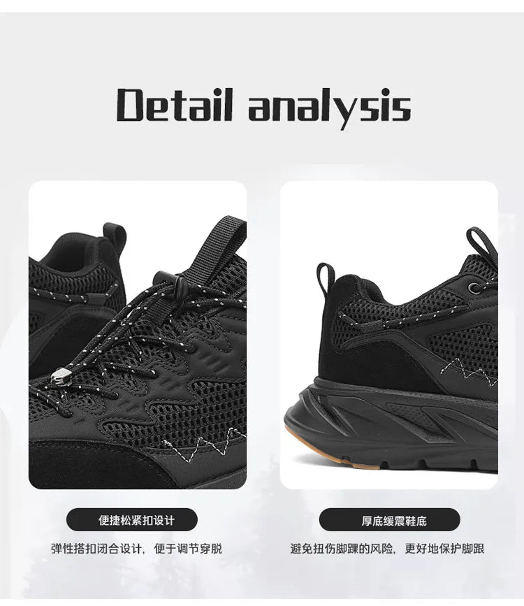 Men's Hiking Shoes Breathable Mesh Leather Upper Non-slip Rubber Sole Outdoor Casual Trekking Walking Shoes Size 39-45