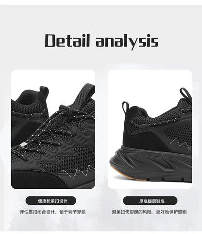 Men's Hiking Shoes Breathable Mesh Leather Upper Non-slip Rubber Sole Outdoor Casual Trekking Walking Shoes Size 39-45