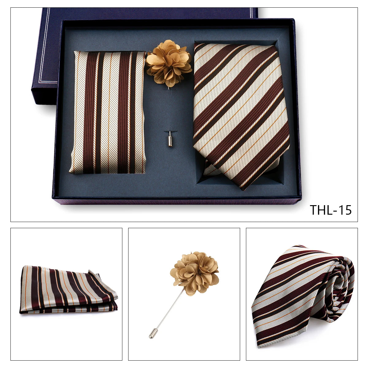 Elegant Ties For Men Classic Paisly Neck Tie Pocket Square Brooch Set With Gift Box Mens Business Wedding Suit Accessories
