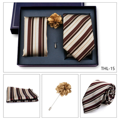 Elegant Ties For Men Classic Paisly Neck Tie Pocket Square Brooch Set With Gift Box Mens Business Wedding Suit Accessories