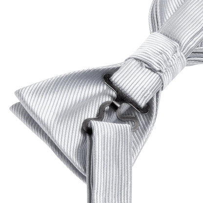 Hi-Tie Mens Bow Tie Hanky Cufflinks Set White Black Gray Silver Pre-tied Butterfly Knot Bowtie for Male Wedding silk Business