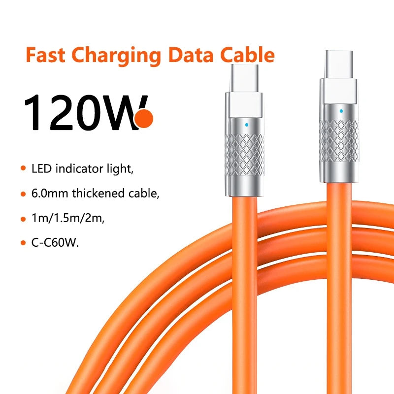 120w 6a Super Fast Charge PD Type C Liquid Silicone Cable Quick Charge 1M 2M Usb Cable Usb C to C Charger Cable