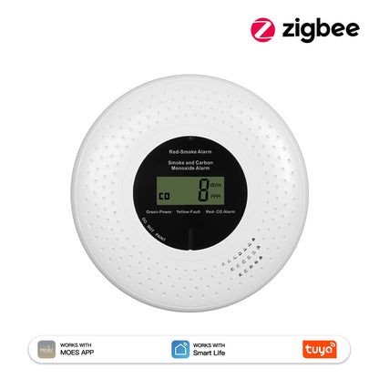 MOES Tuya ZigBee Smoke and Carbon Monoxide Detector 2-in-1 Smart CO Gas Alarm 85dB Siren Home Security App Remote Monitor Sensor