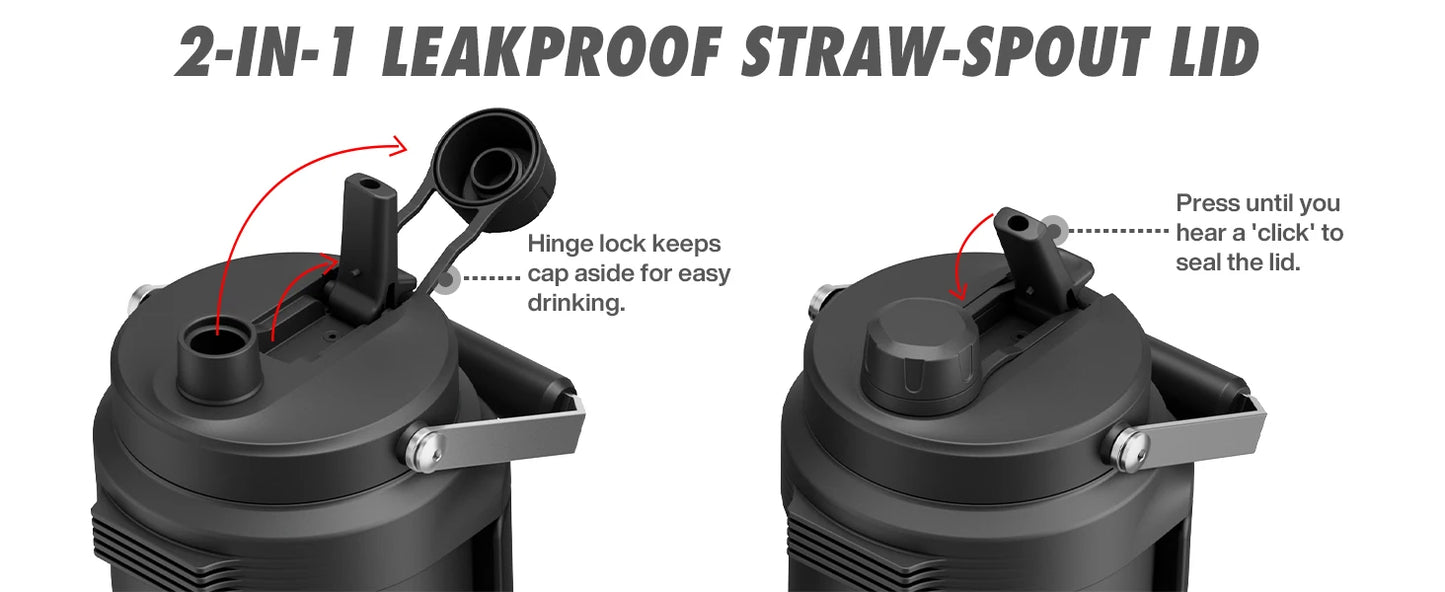 1 Gallon 128oz Midnight Stainless Steel Insulated Water Jug, 2-in-1 Straw Spout Lid with Dual Handle, Leakproof 48H Cold Retention for Gym Biking Travel Home Picnic