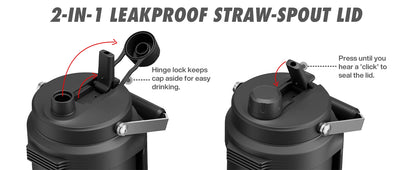 1 Gallon 128oz Midnight Stainless Steel Insulated Water Jug, 2-in-1 Straw Spout Lid with Dual Handle, Leakproof 48H Cold Retention for Gym Biking Travel Home Picnic