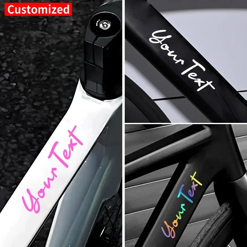 1PC Handwritten Style Custom Bicycle Stickers Frame Personalized Waterproof DIY Motorcycle Helmet MTB Bike Top Tube Vinyl Decals
