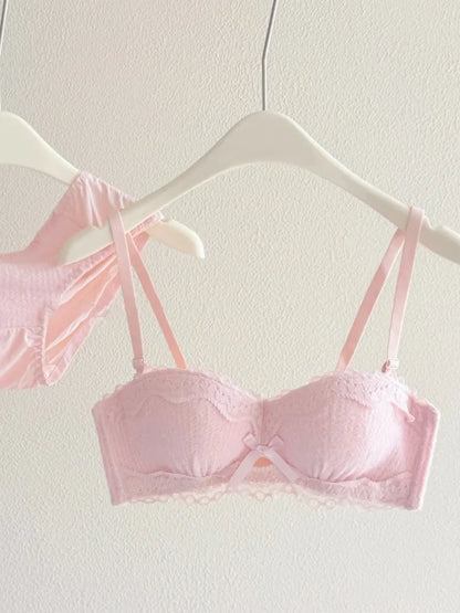 YEMOMO Lace Sexy Bra Set Padded Push Up Small Bust Lift Shaping Half Cup Concealed Bottom Intimate Underwear Set for Women  S-XL