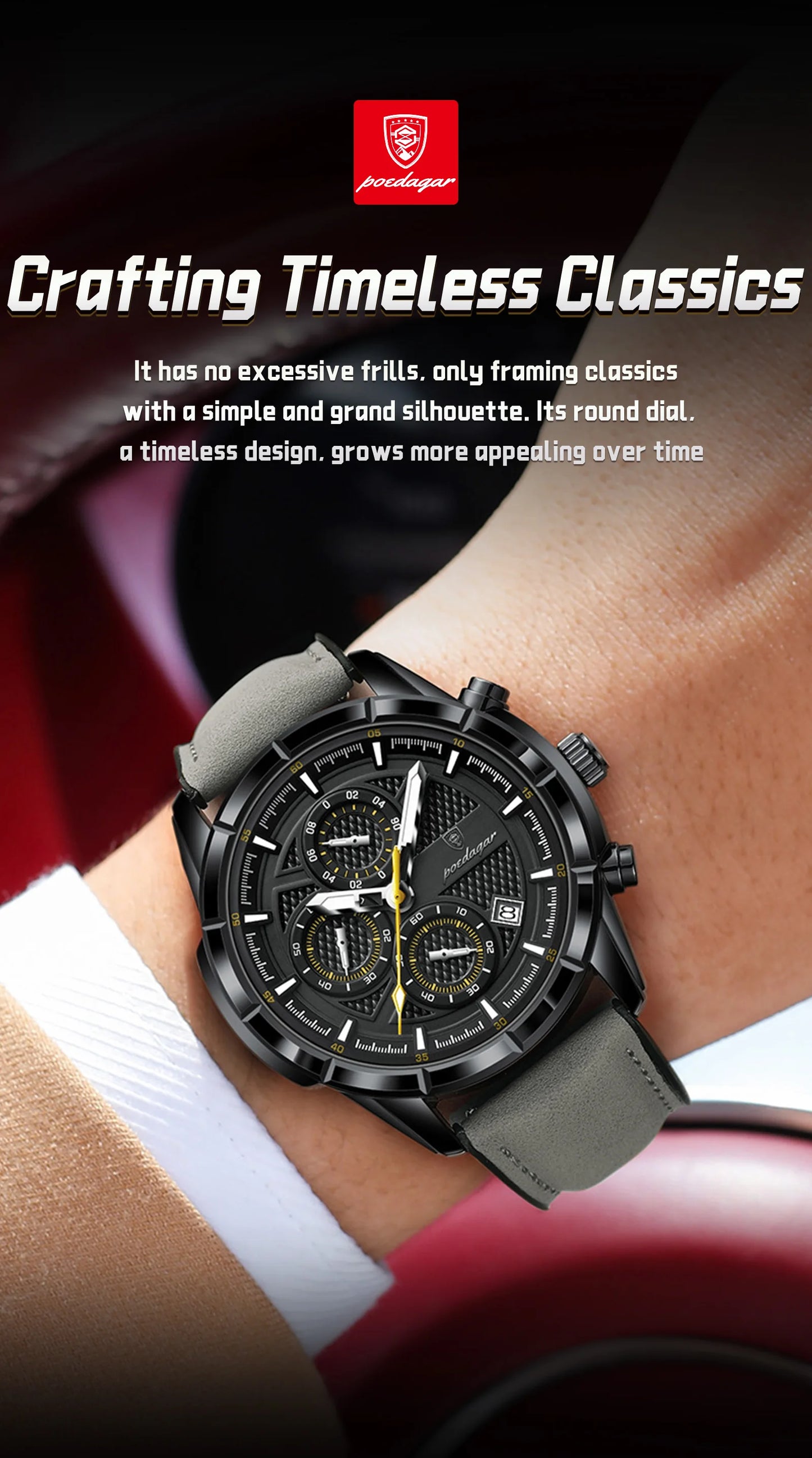 POEDAGAR Vintage Couple Wristwatch Quartz Leather Men's Watches Date Chronograph Waterproof Luminous Man Watch Gift For Husband