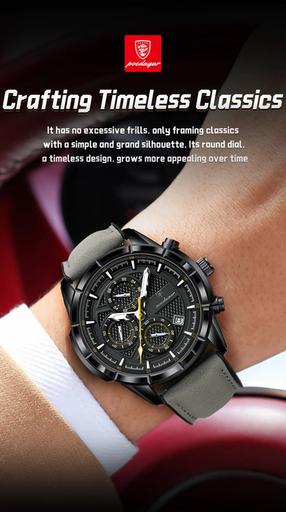 POEDAGAR Vintage Couple Wristwatch Quartz Leather Men's Watches Date Chronograph Waterproof Luminous Man Watch Gift For Husband