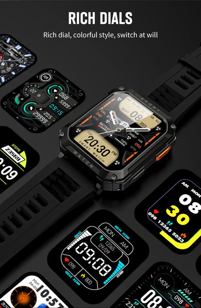 LIGE 2026 Zewnętrzny Smartwatch Męski 2.01" Ekran IP68 Wodoodporne Zegarki Wytrzymały Wojskowy Bluetooth Połączenia Smartwatch dla Androida i iOS
