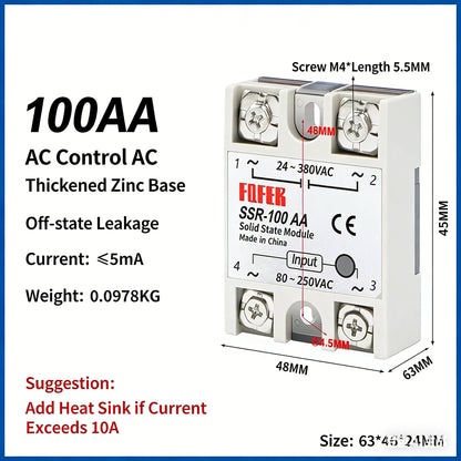 SSR-25AA 40AA 60AA AC Solid State Relay Single Phase AC-AC 80-250VAC Input 24-380VAC Output