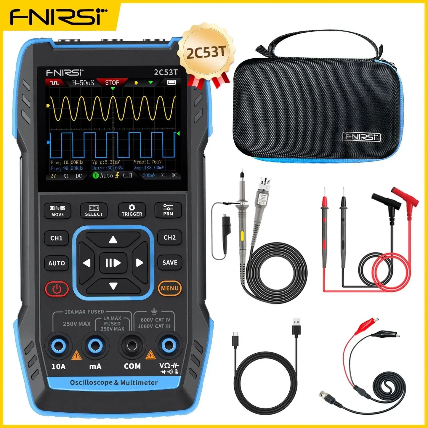 FNIRSI 2C23T 2C53T Upgrade 50MHz Handheld Digital Oscilloscope Multimeter Signal Generator 3 in 1 Dual Channel Automotive Tools