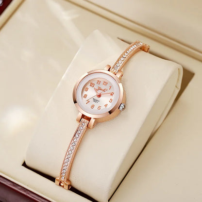 Women's round dial Arabic numeral small dial steel belt chain quartz watch