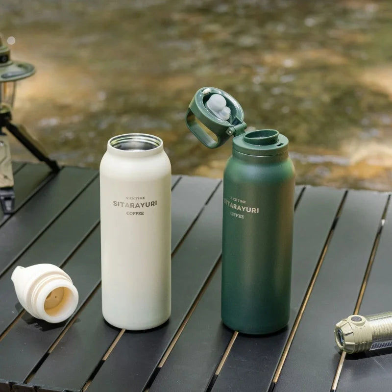JUSTINLAU 600ML Insulated Bottle with Pop-up Lid Stainless Steel Keep Hot＆Cold Thermal Mug Outdoor Sports/Travel Water Cups