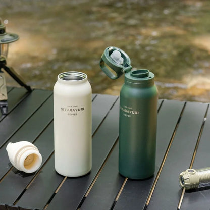 JUSTINLAU 600ML Insulated Bottle with Pop-up Lid Stainless Steel Keep Hot＆Cold Thermal Mug Outdoor Sports/Travel Water Cups